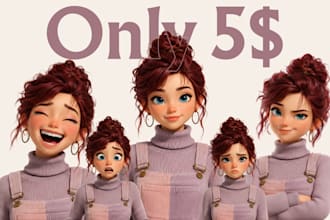 design a custom 3d pixar style cartoon character or ai avatar for youtube