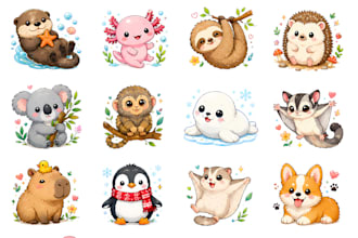 create cute kawaii stickers, cartoon doodles, clip arts