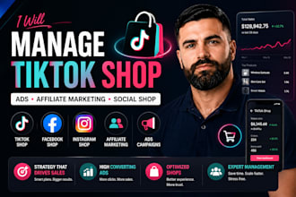 manage tik tok shop, ads, tiktok affiliate marketing facebook and instagram shop