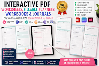 design interactive PDF worksheets, fillable planners and KDP workbooks