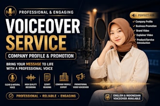 record a female voice over in english or indonesian