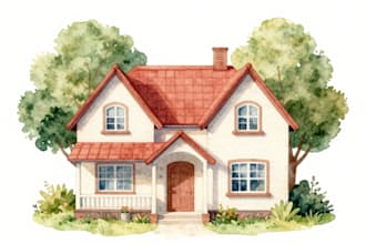 draw house illustration watercolor style