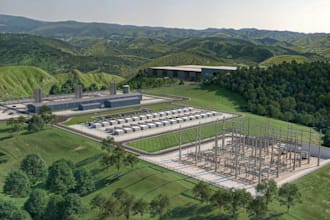 3d render industrial park master plan, factory facilities, data center building