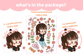 chibi doodles, postcard, stickers illustrations, custom made