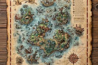 make hand drawn map illustration of cities, fantasy, travel