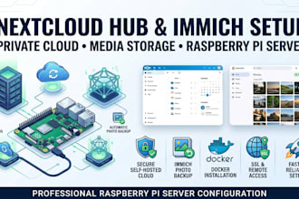build nextcloud hub and raspberry pi server with immich media storage