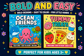 create bold and easy coloring book pages and cover for amazon kdp etsy