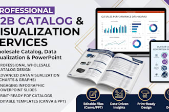 create b2b wholesale catalog, data visualization slides, infographic powerpoint