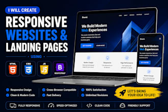 create a fast and responsive HTML CSS javascript landing page