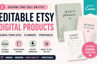 design editable etsy digital products, canva templates, planners, printables