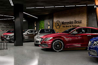 design realistic 3d car dealership, auto showroom and vehicle display spaces