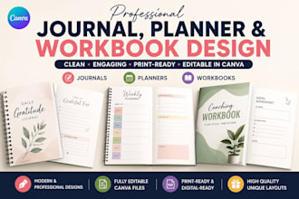 design printable journal, planner, workbook and fillable PDF
