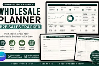 design wholesale planner, b2b sales tracker template for business growth