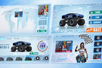 design mobile game UI UX, hud, icons and menu screens