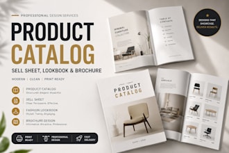 design product catalog, sell sheet, lookbook and brochure