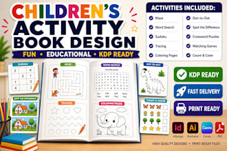 design custom kids worksheets, children activity book and puzzles for preschool