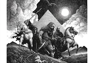 make dark art, concepts, linocut or woodcut illustrations