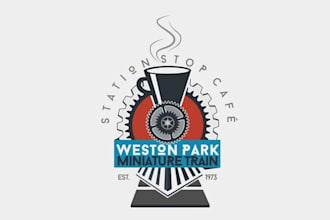 design existing miniature railway cafe logo