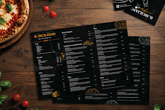 design a modern and professional restaurant menu