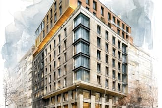 sketch architecture building with watercolor rendering