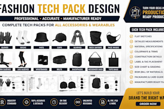 do tech pack design for accessories gloves socks hats caps bags masks wearable