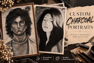 draw a realistic handmade charcoal portrait sketch