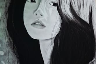 draw a realistic handmade charcoal portrait sketch