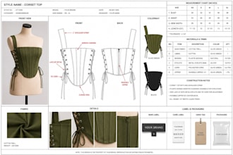 design a detailed fashion tech pack for manufacturers