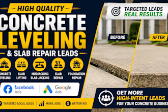 generate concrete leveling, slab repair, mudjacking and slab lifting leads
