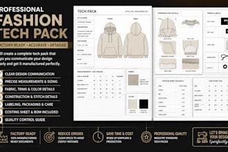 fashion tech pack for garment production,  sampling, costing , quality control