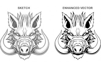 vectorize, redraw and convert raster images to svg, eps, dtg print ready