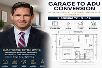 garage adu conversion architectural floor plan mep design interior layout in USA