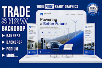 design printable trade show booth graphics, exhibition backdrops, and banners