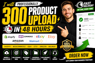 shopify product upload and product listing for woocommerce, ebay, etsy, amazon