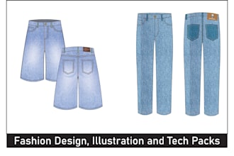 design denim jeans, bottoms its tech pack for your company