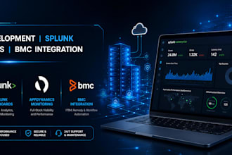 develop website, splunk dashboard, appdynamics and bmc integration solution