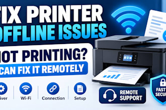 fix printer offline, not printing, driver and connection issues remotely