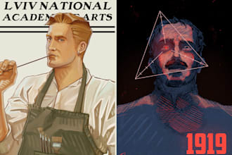 draw your characters in a vintage poster style