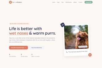 create a modern landing page for pets and animal