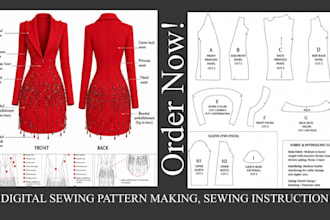 be your sewing pattern maker, sewing instruction, clo 3d, tech pack for apparel