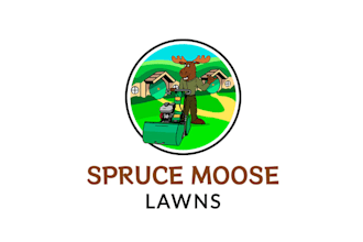do spruce moose illustration logo for a lawn mowing business