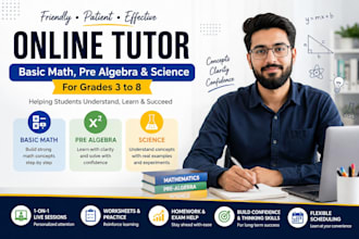 tutor basic math, pre algebra and science online for grades 3 to 8
