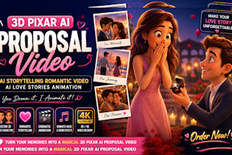 create 3d pixar ai proposal video 3d romantic storytelling 3d ai proposal video