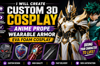 create custom 3d cosplay anime prope wearable amor, eva foam cosplay
