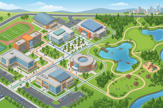 design campus map, school map, park map and facility wayfinding map