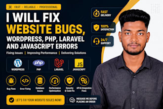 fix website bugs, wordpress, PHP, laravel and javascript errors