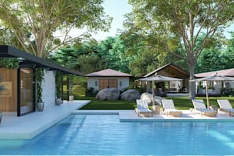 revamp modern coastal forest estate,communal facility space,modular house render