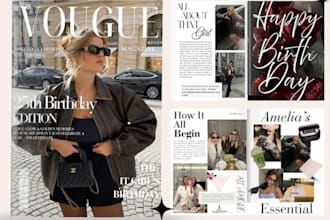 professional editable magazine layout for brand, fashion print, digital in canva