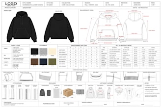 design streetwear tech pack, hoodie and oversized t shirt for production