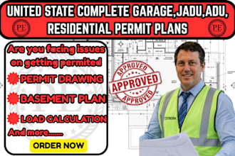 custom detailed basement plan,load calculation,adu,jadu,garage plan for permit